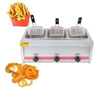 Friteuse commerciale Professionnel GPL Gaz 10/20/30L Grande Capacité Avec Panier Et Couvercle Inox Réglable Puissance De Feu Double Cylindre10L + 10L