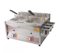 Friteuse commerciale professionnelle à gaz - Grand en acier inoxydable avec paniers amovibles et couvercle pour le fish & chips dans la cuisine à la maison ou au restaurant