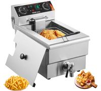 VEVOR Friteuse commerciale 3000 W, friteuses à bain d'huile électrique avec panier, en acier inox, 9 L, avec contrôle du temps et de la température, protection contre la surchauffe, pour restaurant