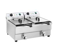Royal Catering Friteuse Électrique 2 x 3 200 W, 2 x 16 l Au Total / 2 x 12 l D’Huile, Thermostat, 2 Robinets, Acier Inoxydable, De Restaurant Double Professionnelle Commerciale
