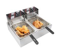 Friteuse Double Cuve 12LChaleur Réglable Friteuse LPG En Acier Inoxydable Démontable et lavable Restauration Commerciale Friteuse Electrique Double Fente