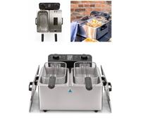 Friteuse Double - INOX - 2x3L - 3300W - Température jusqu'à 190°C - 2 paniers à frire