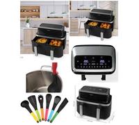 Friteuse Double Numérique 2x3L8 AIR FRYER LCD 2850W 40°C 200° Couvercles anti-éclaboussure - 2 paniers à frire - Filtre -