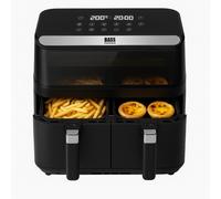 Bass Polska Double friteuse à air chaud, 8,5 l, avec fenêtre, double Airfryer, 2800 W, 2 zones de cuisson indépendantes, écran tactile numérique, noire