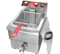 Friteuse EGGKITPO 12 L Grande friteuse électrique avec vidange d'huile et minuterie Friteuse avec panier et couvercle Friteuse de comptoir en acier inoxydable Friteuse commerciale 220V 3000W