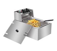 Friteuse électrique 10,8 L avec panier et couvercle, 11,4 QT, en acier inoxydable, pour friteuse de cuisine, pour frites, beignets et autres aliments, 220-240 V, 2 500 W
