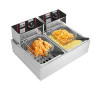 Friteuse électrique, 12 l, en acier inoxydable, double friteuse avec paniers et couvercles 5000 W, pour restaurants, cafés et traiteurs mobiles