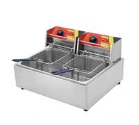 Friteuse électrique 2,5 kW x 2, double cylindre avec panier, température réglable pour poulet frit, frites, ailes, 12 L, monocylindre