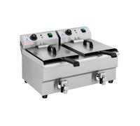 Royal Catering Friteuse Électrique 2 x 10 L Zone Froide Thermostat De Restaurant Double Avec Robinet Professionnelle Commerciale