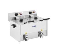 Royal Catering Friteuse Électrique De Restaurant Double Cuve Vidange Professionnelle RCEF 13D-EGO (2 x 3 250 W, 2 x 13 l, 2 Thermostats EGO, 2 Robinets, Inox, 50-190 °C)