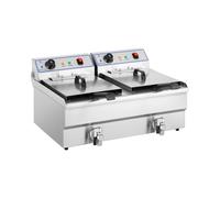Royal Catering Friteuse Électrique Double Professionnelle 2 x 6 000 W, Volume Total 2 x 16 L, Huile 2 x 10 L, Courant Triphasé 400 V, Robinet de Vidange, 2 Branchements Électriques Commerciale