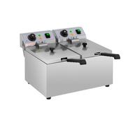 Royal Catering Friteuse Électrique De Restaurant Double Professionnelle RCEF 08DB (2 x 3 200 W, 2 x 8 L, 50-200 °C, Zone froide, Couvercles Inclus)