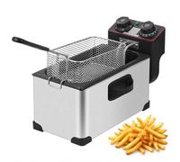 Friteuse Électrique 2000W, 220V Friteuse À Huile, 50-200℃, Avec Couvercle Monocylindre Chronométré En Acier Inoxydable, Appareil De Cuisson Pour Frites, Légumes, Viandes, Poissons Ou Beignets (3L)