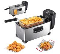 Friteuse Électrique 2000W, Friteuse à huile 3L, Thermostat Réglable & Minuterie 60min, Sécurité Anti-Surchauffe, Construction en acier inoxydable, idéale pour frites, beignets et poissons (A)