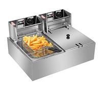 Friteuse électrique 21,6 L avec paniers et couvercles, 22,8 QT, en acier inoxydable, double cuve, pour frites, beignets, 5 000 W