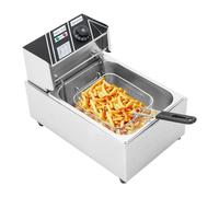 Friteuse électrique 2500 W commerciale 6 l en acier inoxydable avec panier d'égouttement d'huile et couvercle, contrôle de la température, friteuse rectangulaire en acier inoxydable, grand appareil