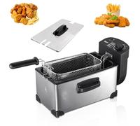 Friteuse électrique 3,5 L, 2000 W avec température réglable, facile à nettoyer, panier et couvercle, protection de sécurité pour frites et beignets