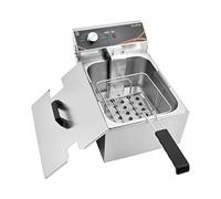 Friteuse électrique 3000 W avec cuve unique et couvercle, capacité de 6 litres, en acier inoxydable, pour comptoir, contrôle de la température, chauffage rapide pour frites, prise britanniqu