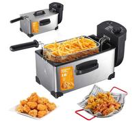 Friteuse Électrique 3L En Acier Inoxydable 2000W Thermostat Réglable Mini Friteuse Familiale Et Professionnelle Avec Fenêtre