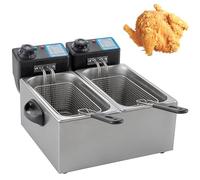 Friteuse Électrique 4L avec Panier et Couvercle, Friteuse Professionnelle de Comptoir en Acier Inoxydable - Contrôle de Température Réglable 60-200°C pour Frites et Poulet Frit 4L+4L-Twin