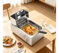 Friteuse électrique 6 l 2,5 kW, commerciale et privée pour la friture | 220 V, réglage de la température 60-200 °C, acier inoxydable, petit panier à frites, pieds antidérapants, pour frites