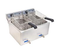 Friteuse électrique à double cuve 17 L x 2, grande friteuse à frites avec réservoirs d'huile amovibles, facile à nettoyer, 240 V, 6 000 W, en acier inoxydable, avec 2 paniers