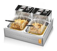 Friteuse électrique à double cuve de 11 litres avec thermostat réglable (0-200 °C), construction en acier inoxydable et longueur de 55 cm, pour les cuisines professionnelles et domestiques