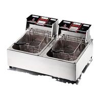 Friteuse électrique à double cuve en acier inoxydable avec paniers, idéale pour les restaurants et les houes.