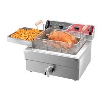 Friteuse électrique à trois paniers CROSSON 12L avec bec verseur d’huile, grille de vidange d’huile, friteuse à beignets commerciale pour faire frire un poisson ou un poulet entier