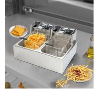 Friteuse Électrique Avec Cuve Amovible 12L - Double Cuve 6L+6L, 2500W, Thermostat Réglable 50-200°C, Friteuse Inox Professionnelle