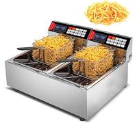 Friteuse électrique avec panier, en acier inoxydable, avec robinet, cuve unique, panier amovible et élément chauffant, réglage de la température, cuisine, restauration rapide (couleur : 10 l