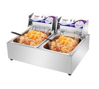 Friteuse électrique avec Paniers, Friteuse à Huile en Acier Inoxydable épais pour Plan de Travail, Friteuse de 2500 W pour Cuisine de Restaurant, Puissance réglable, Facile à Nettoyer,20L