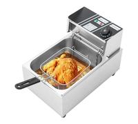 Friteuse Électrique Commerciale 2 Cuves de 12 L 2.5KW Friteuse à Huile en Inox avec 2 Paniers à Frire et Temps Réglable 60-200 °C pour Rondelles d’Oignon Poulet Frit Snack-Bars (6L Monocylindre)