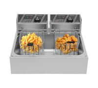 Friteuse Électrique Commerciale 2 Cuves de 12 L 5000W Friteuse à Huile en Inox avec 2 Paniers à Frire et Temps Réglable 60-200 °C pour Rondelles d’Oignon Poulet Frit Snack-Bars
