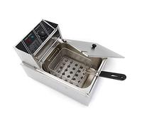 Friteuse électrique commerciale, 6 l, poêle et panier en acier inoxydable, 2500 W, pour cuire des frites, des rondelles d'oignon, des omelettes, du poulet rôti, de la pancetta, 45 x 28 x 30 cm, argent