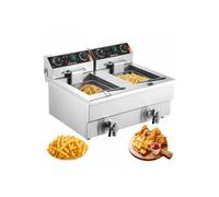Friteuse Électrique Commerciale 6000 W, Friteuse à Huile de Comptoir, en Acier Inoxydable, Grande Capacité de 2x11 L, avec