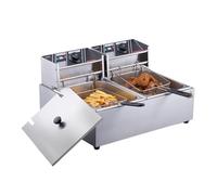 Friteuse Électrique Commerciale Avec Double Réservoir, 12l, 3000W, En Acier Inoxydable, For Poulet Frit, Frites Chauffage Rapide(Not timer no filter)