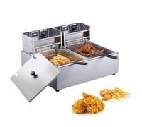 Friteuse électrique commerciale, double cuve, plan de travail en inox, pas de minuterie, pas de filtre, double cuve, EU