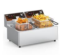 Friteuse électrique commerciale, friteuse de table à double cuve de 20L avec 2 paniers, 5000W en acier inoxydable haute performance, certifiée UL, friteuse professionnelle pour chariot à goûter et