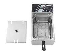 Friteuse électrique commerciale professionnelle en acier inoxydable 6 l avec panier - 3000 W (thermostat 60-200 °C, chauffage rapide, robinet de vidange, protection contre la surchauffe) pour