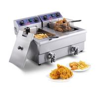 VEVOR Friteuse Électrique Commerciale 2 Cuves de 12 L 6000 W Friteuse à Huile en Inox avec 2 Paniers à Frire Température et Temps Réglable 50-200 °C pour Rondelles d’Oignon Poulet Frit Snack-Bars