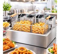 Friteuse Électrique De Comptoir 5000 W, Double Cuve Robuste De 22 L, Paniers Amovibles, Thermostat Réglable De 50 À 200 °c, Chauffe Rapidement En 3 Minutes, Facile À Nettoyer, Idéale Pour