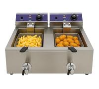 Friteuse Électrique Double 2 x 6L - Inox - Vannes de Vidange - Thermostat 50-200°C - 7,2 kW - Cuves Soudées - Sécurité Renforcée - 220V - Idéale Snack, Restauration Rapide