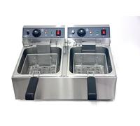 Friteuse électrique double avec robinet de vidange, cuves doubles 17 L x 2, grande friteuse électrique avec 2 paniers et couvercles, contrôle de la température, en acier inoxydable (240 V 6