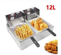 Friteuse Electrique Double Cylindre 12L - Friteuse Electrique pour Restaurant, Friteuse en Acier Inoxydable avec 2 Paniers à