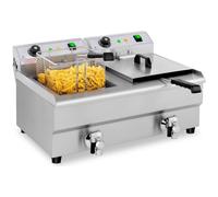 Royal Catering Friteuse Électrique 2 x 13 L, Zone Froide, Thermostat, De Restaurant Double Avec Robinet Professionnelle Commerciale