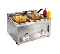 Friteuse électrique double réservoir 12 l 5000 W 430 acier inoxydable 2 x 6 | Friteuse avec contrôle indépendant de la température de 60 à 200 °C avec paniers filtrants et 3 tasses à épices pour