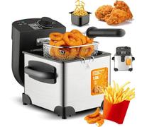 Friteuse électrique en acier inoxydable 1,5 L, 2000 W avec température réglable, pour frites, poulet et poisson, facile à nettoyer