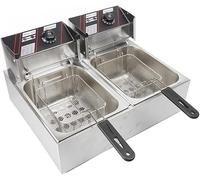 Friteuse électrique en acier inoxydable - 12 l - Double friteuse à zones froides - 5000 W - Avec panier de friture - Pour restaurants rapides, snackbars