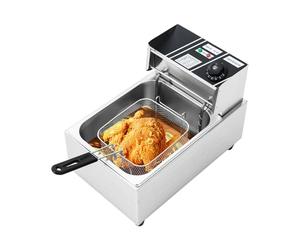 Friteuse électrique en acier inoxydable - 2500 W - Avec panier en acier inoxydable - Couvercle de friteuse à huile - Friteuse professionnelle de 6 l - Pour poulet frit, crevettes, chips - Chauffage